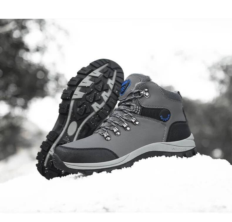 Botas de inverno masculinas com pele quente, antiderrapantes, sapatos casuais de trabalho masculinos, tênis de couro impermeáveis, botas de cano alto, tamanhos grandes