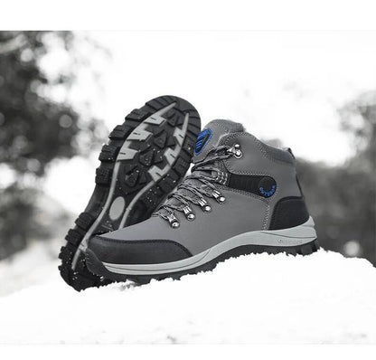 Botas de inverno masculinas com pele quente, antiderrapantes, sapatos casuais de trabalho masculinos, tênis de couro impermeáveis, botas de cano alto, tamanhos grandes