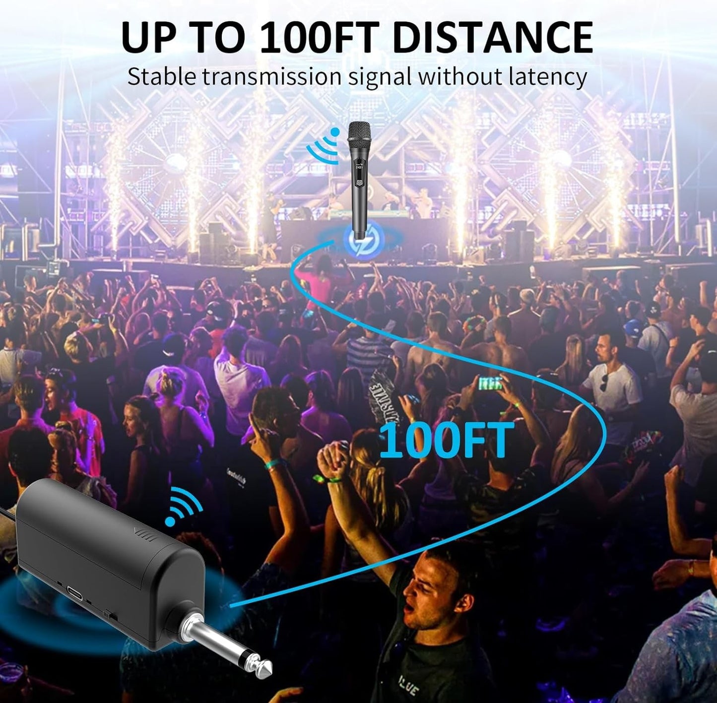 Microfones Sem Fio Aveek para Karaokê, Microfone para Caixas de Som com Receptor Recarregável para Festa, DJ, Casamento (2 Pacotes)