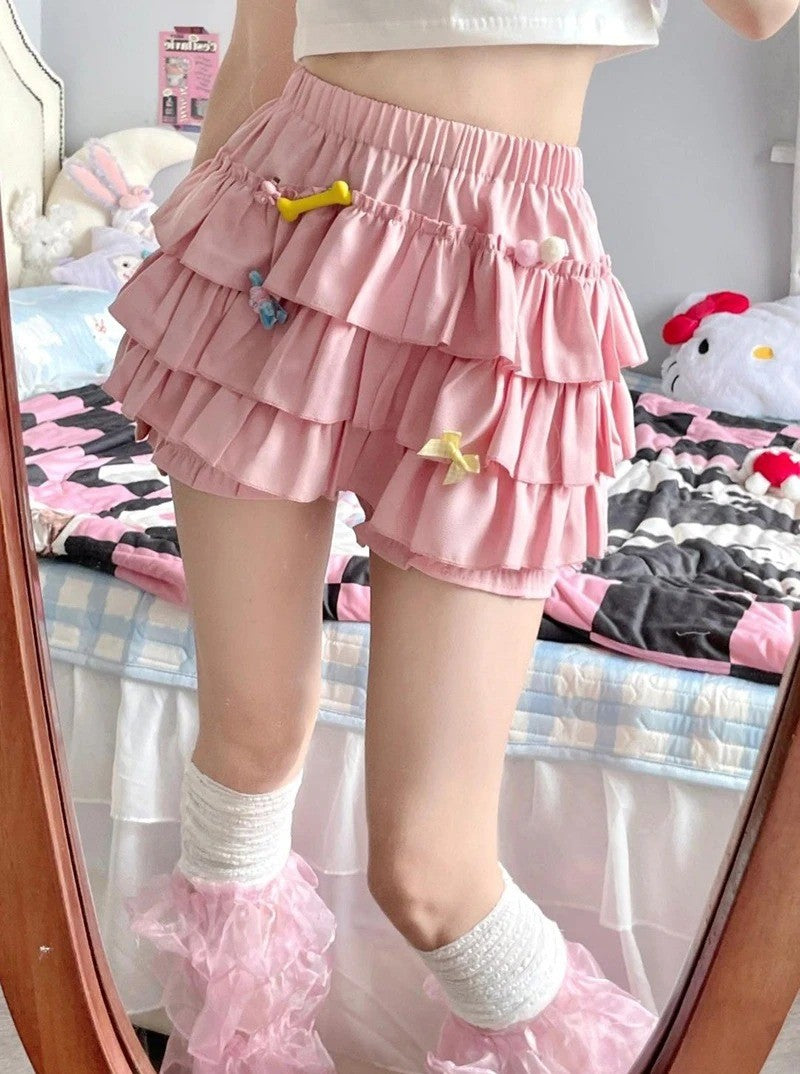 Y2K Sweet Ruffles Mini Skirt Women Kawaii Lolita Bow A Line Skirts Harajuku Japanese High Waist Pink White Ball Gown Skirt