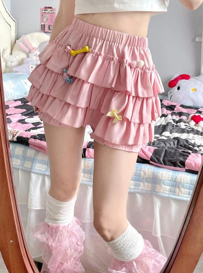 Y2K Sweet Ruffles Mini Skirt Women Kawaii Lolita Bow A Line Skirts Harajuku Japanese High Waist Pink White Ball Gown Skirt