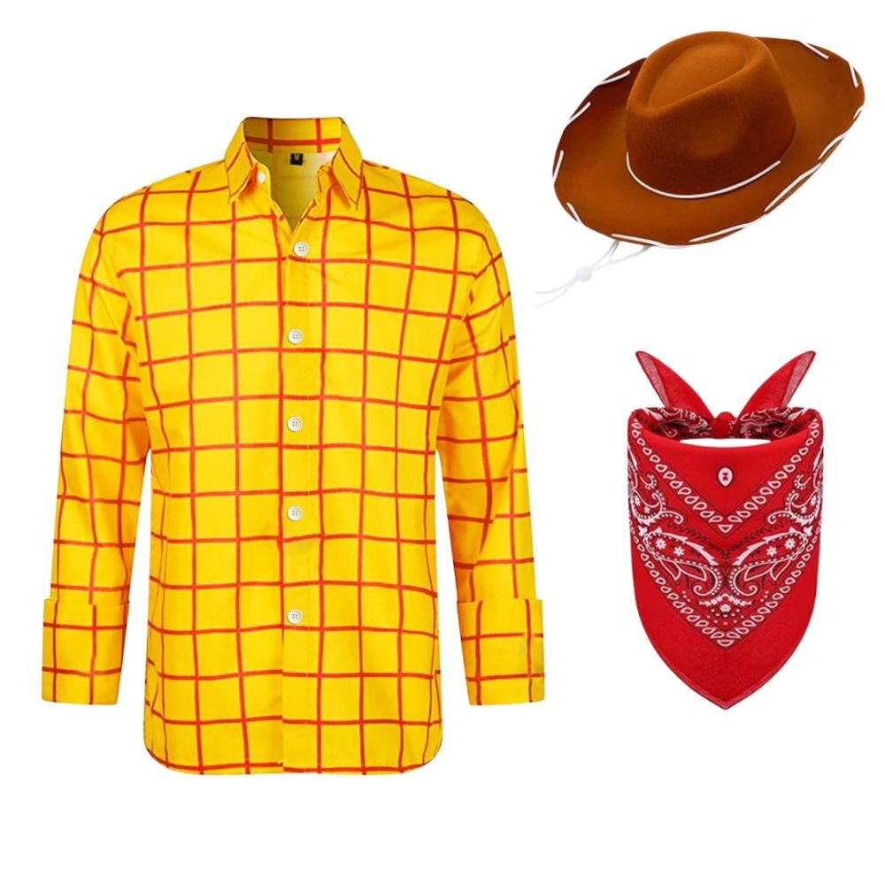 Adult Woody Cosplay Cow Shirts Hat Scraf Set Costume Men Roleplay Fantasia Outfits Halloween Carnival Party Disguise Suit