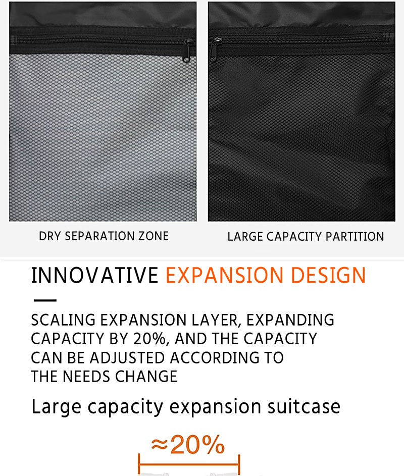 Mala de Viagem Grande Capacidade Expansível Multifuncional Abertura Lateral Case de Bordo Suporte para Copo Rodas com Freio Amortecedor