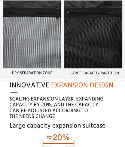 Mala de Viagem Grande Capacidade Expansível Multifuncional Abertura Lateral Case de Bordo Suporte para Copo Rodas com Freio Amortecedor