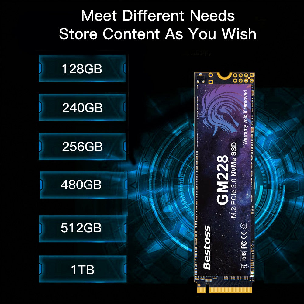 Bestoss M.2 NVMe PCIe 3.0 128GB 256GB 512GB 1TB SSD Interno para Notebook e Desktop