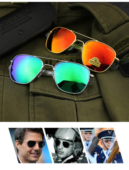 RE Sunglasses Man USA Army Military Aviation Pilot Sunglasses Woman Glass Lens Luxury Brand Retro Titanium Frame High Quality