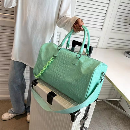 Women Travel Duffel Handbag Large Capacity Business Candy Color Shoulder Bag Waterproof PU Trip Commuting Gym Crossbody Pack