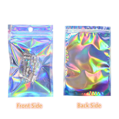 100pcs One Side Clear Laser Shiny Aluminum Foil Zip Lock Bags  Reflective Holographic Self-sealing Pouch for Fashion Accessories