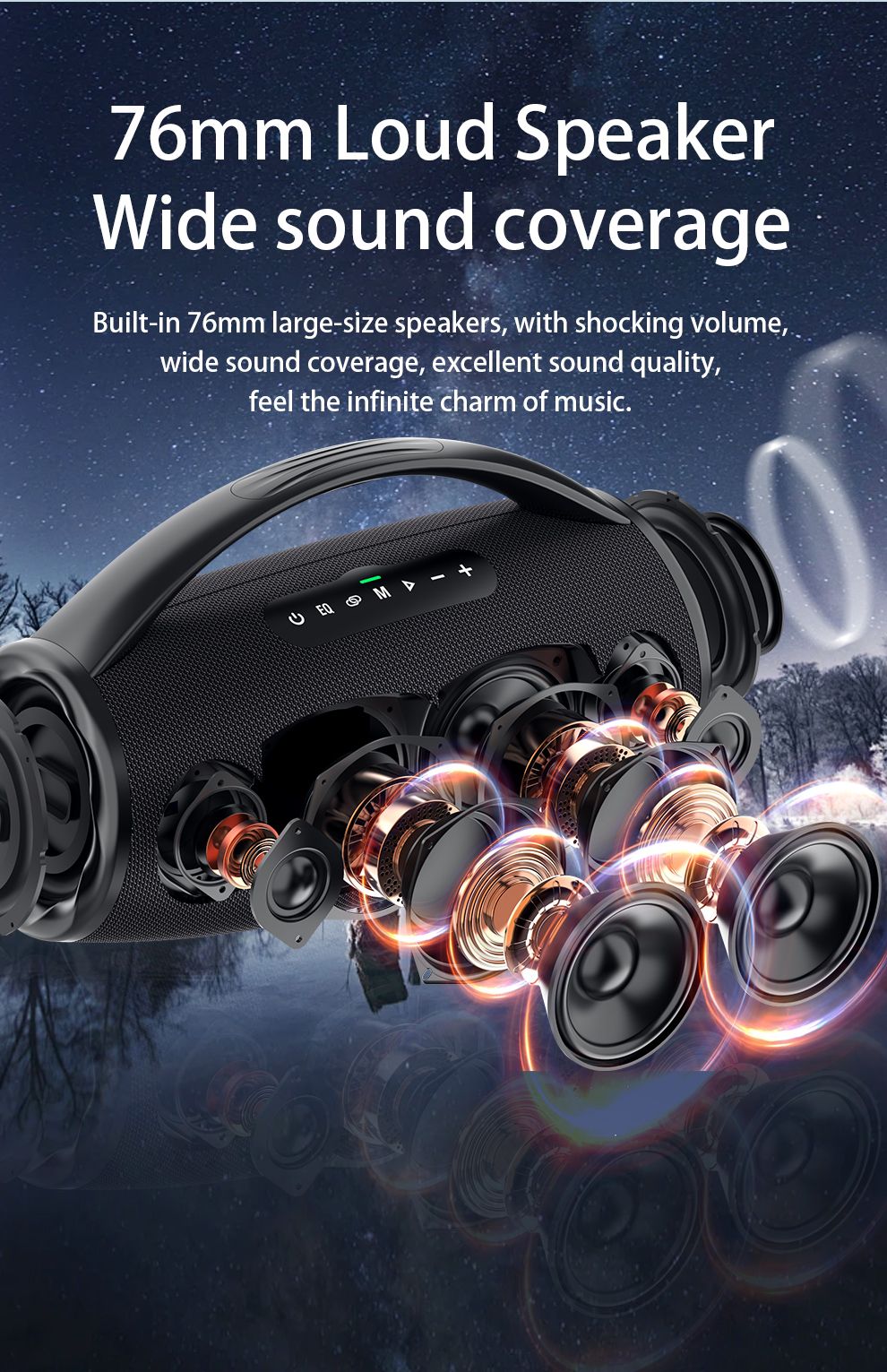 Alto-falante sem fio ZEALOT S97 80W, Subwoofer portátil para uso externo, Qualidade de som Hifi, Emparelhamento duplo, Carregamento rápido, 16000mAh.