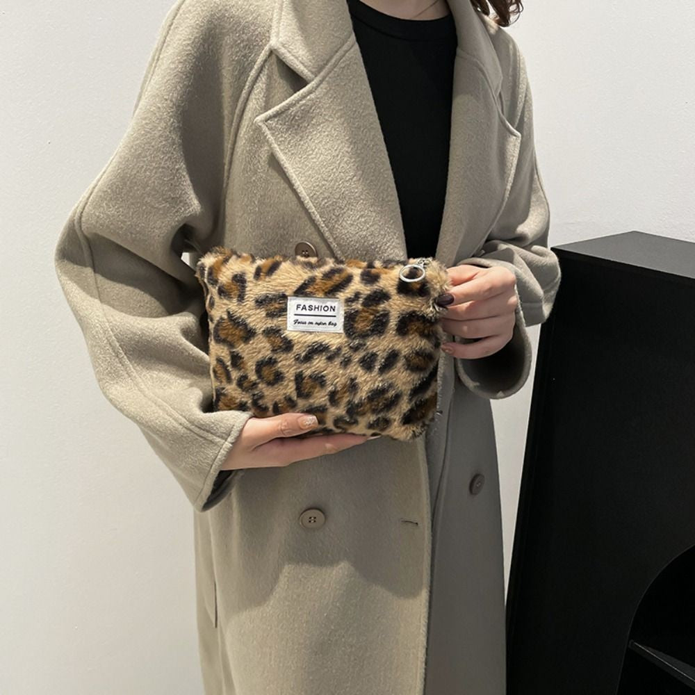 INS Style Canvas Sanitary Mat Bag Leopard Change Purse Coins Keys Wallet Zipper Design Credit Card Holder Cosmetics Napkin