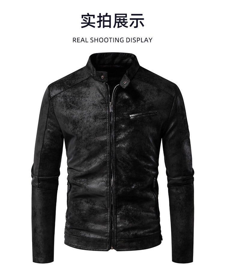 New American Retro Leather Jacket with A High-end Feel, Retro Tie Dye Washed Matte Craftsmanship, Cool Motorcycle Leather Jacket