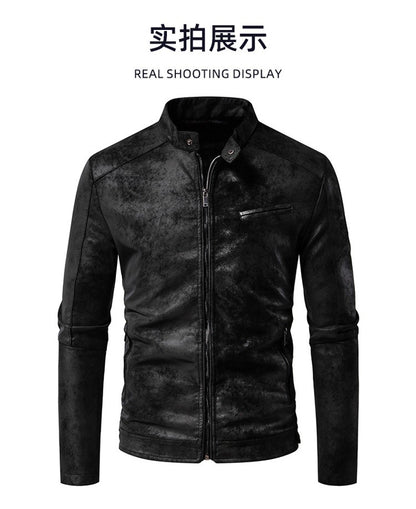 New American Retro Leather Jacket with A High-end Feel, Retro Tie Dye Washed Matte Craftsmanship, Cool Motorcycle Leather Jacket