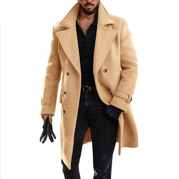 Sobretudo Masculino de Inverno Engrossado Manga Longa Casual de Negócios Quebra-vento Masculino Gola Virada Abotoamento Duplo Jaqueta Masculina Confortável