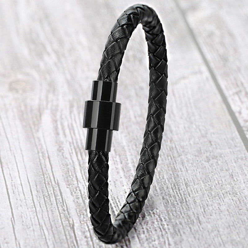 Mirbow Punk Vintage Masculino Pulseira Preta 6mm Redonda Trançada de Couro para Homens Mulheres Pulseiras da Moda Joias