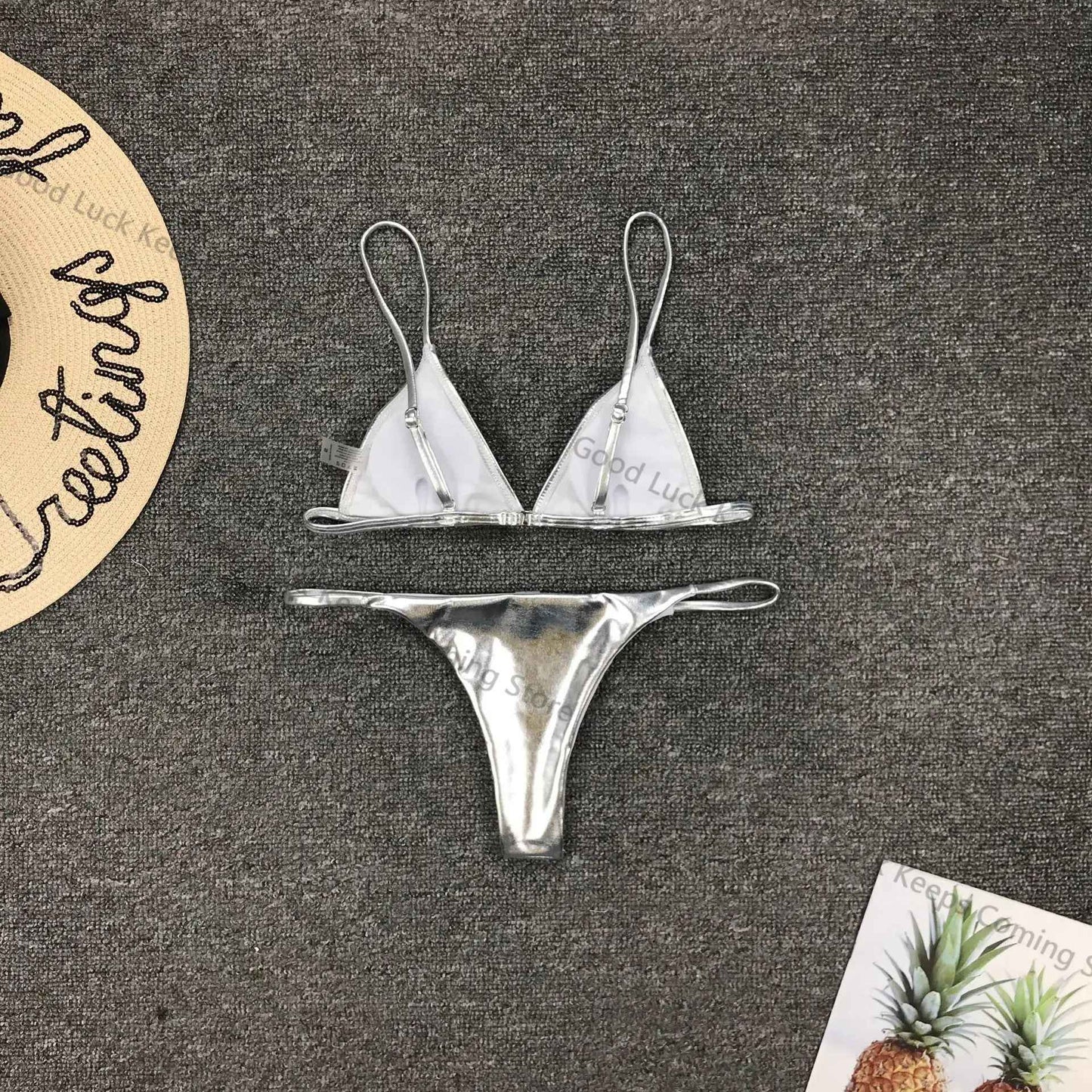 Women Sexy Thong Bikini Set Silver Gold Sequinis Biquini Swimwear 2025 Summer Push Up Padded Bra Bathing Suit Beach Wear