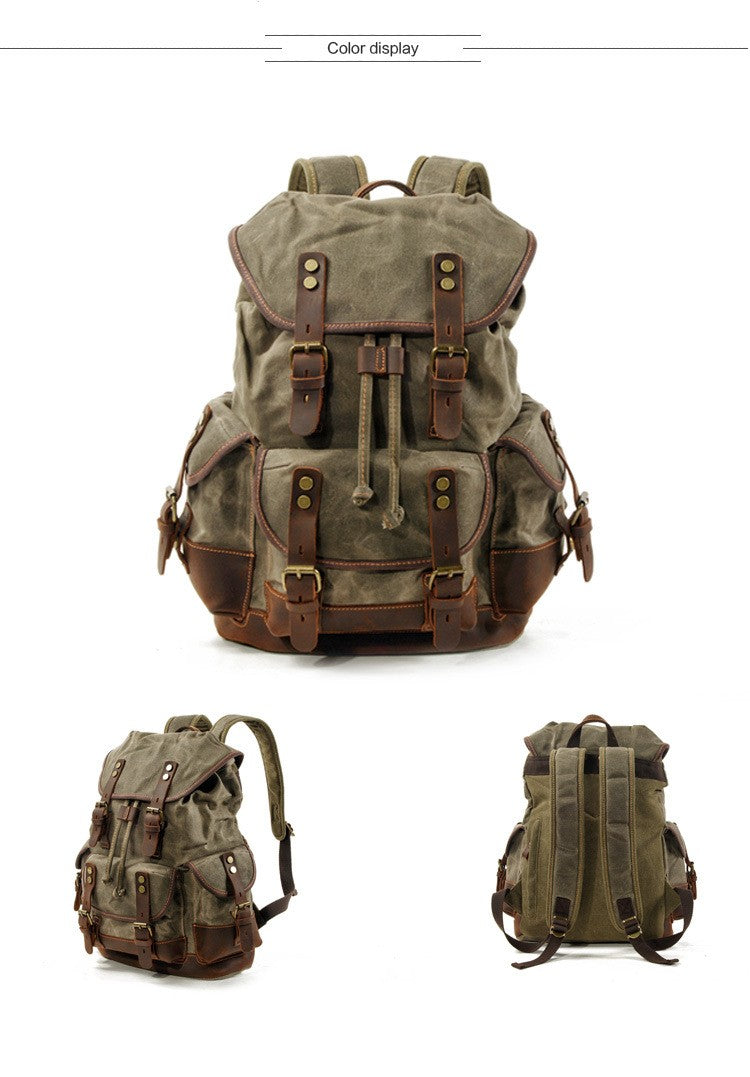 Vintage Canvas Backpacks for Men Laptop Daypacks Waterproof Rucksacks Large Waxed Mountaineering Travel Pack vintage backpack