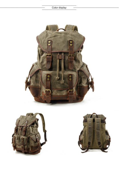 Vintage Canvas Backpacks for Men Laptop Daypacks Waterproof Rucksacks Large Waxed Mountaineering Travel Pack vintage backpack