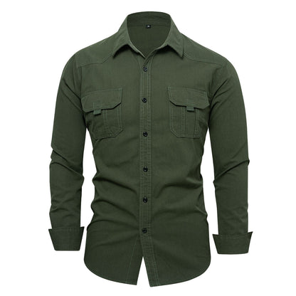 Cotton 100% Men Outdoor Multi Pockets Long Sleeved Cargo Shirts High Quality Man Loose Shirts New Male Solid Casual Shirts 3XL