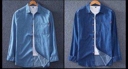 Men's Blue Denim Shirts Long Sleeve Jean Shirts New Summer High Quality Men Cotton Light Blue Denim Shirts Plus size L-8XL