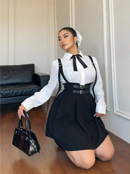 Plus Size Women's High Waisted Solid Colour Peplum Casual Suspender Skirt Elegant Casual Pure Colour Y2K Skirt