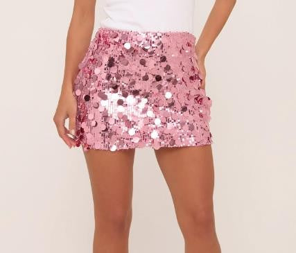 Women's Sparkly Sequin Mini Skirt Mid Rise Slim Fit Bodycon Short Skirt for Party, Work