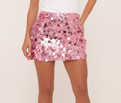 Women's Sparkly Sequin Mini Skirt Mid Rise Slim Fit Bodycon Short Skirt for Party, Work
