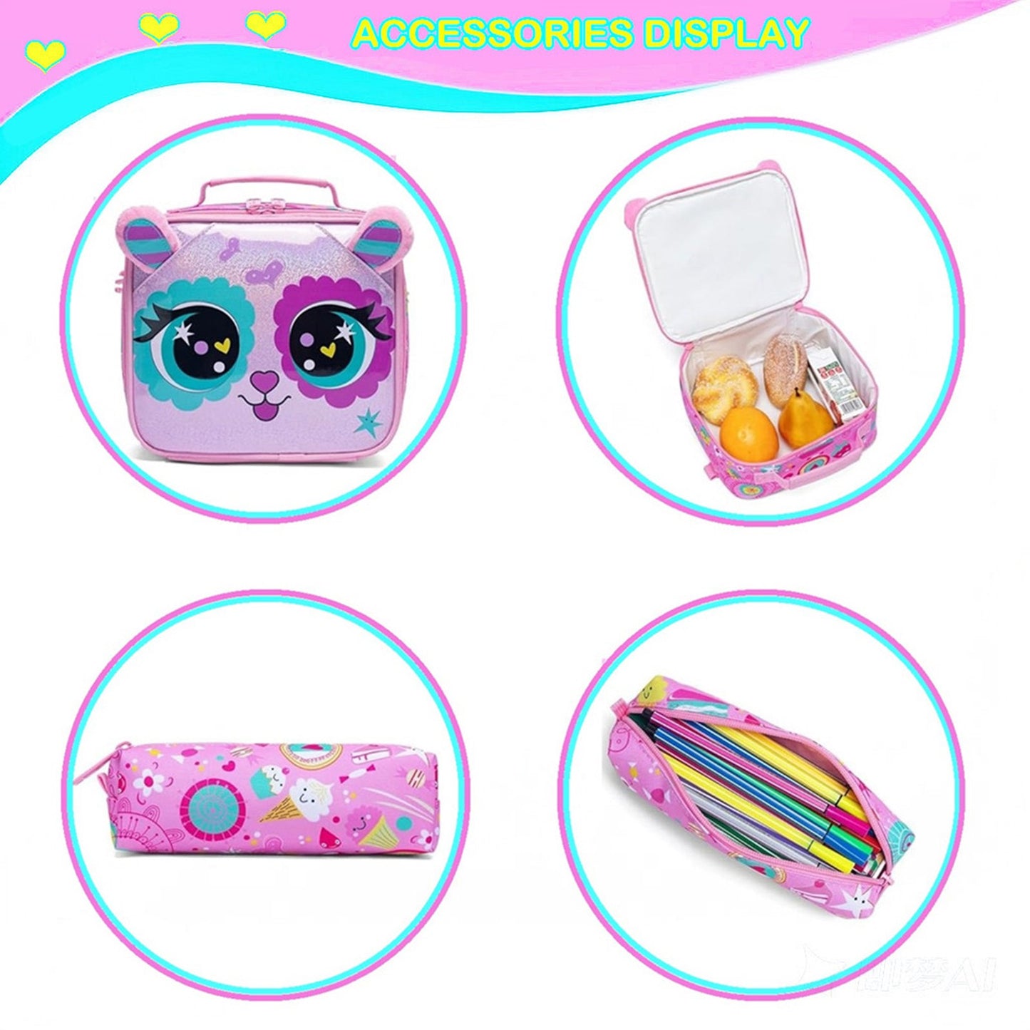 Mochila com Design de Animais Fofos para Crianças Mochila Escolar com Lancheira Grande Capacidade Leve para Estudantes Presente Perfeito