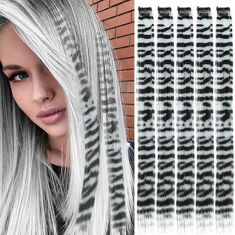 Faixa Sintética Estampada com Presilha Cabelo Colorido Longo Liso Pedaços de Cabelo com Presilha Extensões para Uso Diário ou Natal