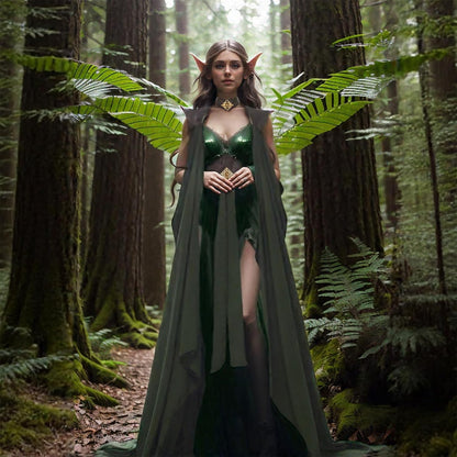 Medieval Elven Cloak for Women Full Length Fairy Cape Off Shoulder Capelet Renaissance Cosplay Costume