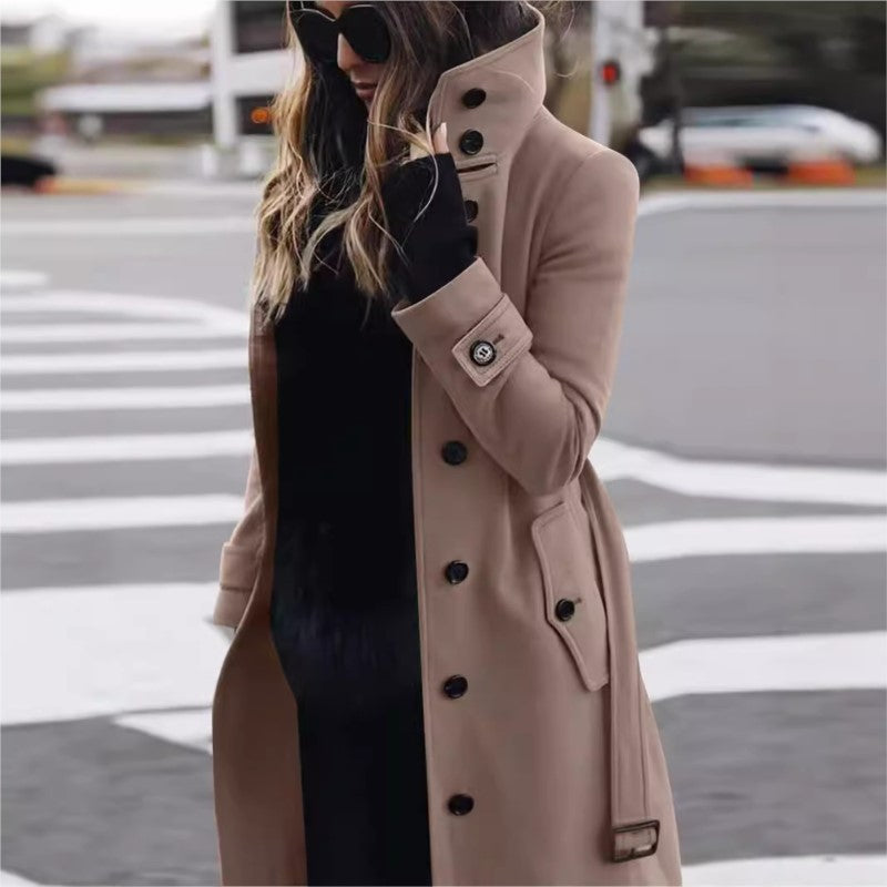 Autumn Winter New Woolen Coat Women's Slim Fit Cardigan Large Coat Women Long Sleeve Single Breasted Stand Collar Trench coats