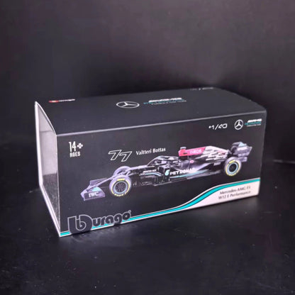 Bburago Mercedes W12 #77 Bottas F1 Car Model with Showcase, 1:43 Scale Formula 1 Racing Miniature Collectible Figure Toy