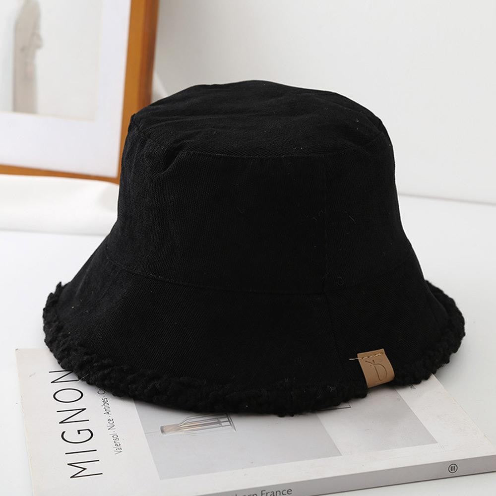 Trendy Lambswool Winter Bucket Hat Thickened Soft Fisherman Cap Warm Corduroy Beanies Cap for Casual, Trips, Sports, Skiing
