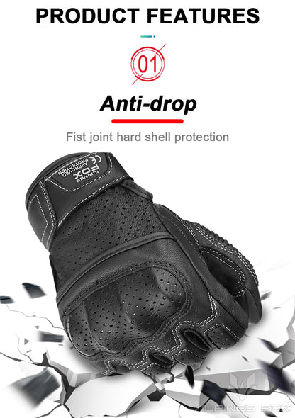 Luvas de Couro Perfurado Retrô de Verão para Motocicleta Masculino Feminino Luvas de Dedo Completo para Motocross Motoqueiro Guantes Moto Equipamento M-XXL
