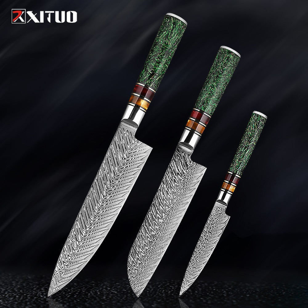 Conjunto de Facas de Cozinha XITUO Luxury Damascus Japonesas Chef Santoku Faca Cutelo Descascar Faca de Pão Cabo de Resina Sintética Destaque