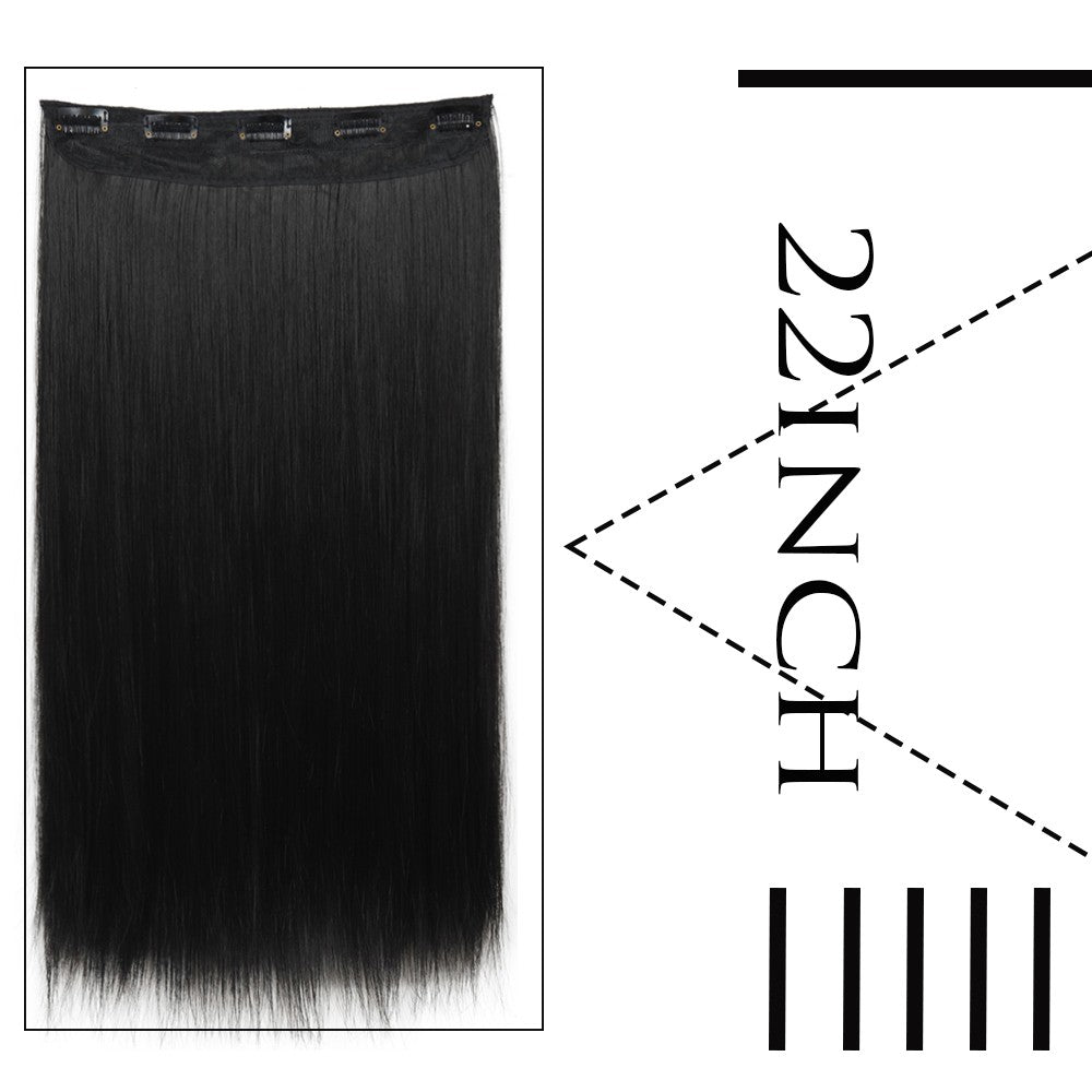 Apliques de Cabelo Sintético Liso Comprido de 5 Clipes 22'' Fibra de Alta Resistência ao Calor Preto Castanho Loiro