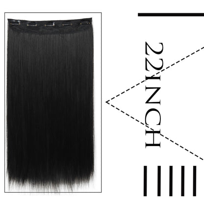Apliques de Cabelo Sintético Liso Comprido de 5 Clipes 22'' Fibra de Alta Resistência ao Calor Preto Castanho Loiro