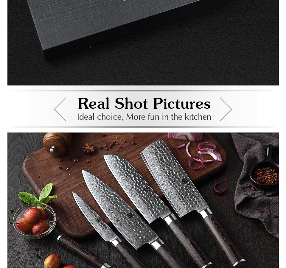 XINZUO 1-5 PCS Kitchen Knives Set VG10 Damascus Stainless Steel Sharp Chef Santoku Nakiri Slicing Paring Knife Pakkawood Handle