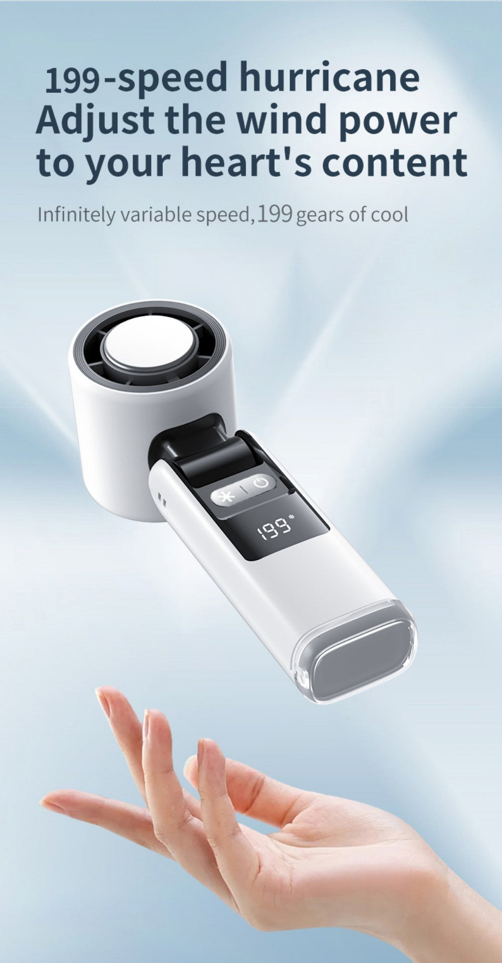 Mini Handheld Turbo Fan Foldable Design 1-199-Speed Wind 4000mAh Rechargeable Digital Display Protable Pocket Fans for Outdoor