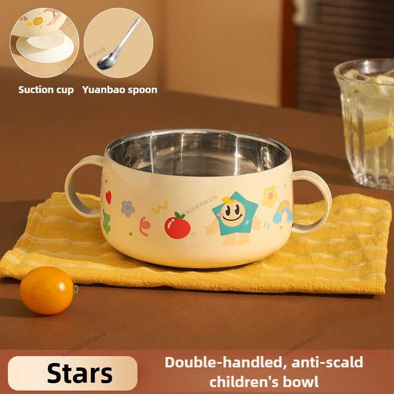 304 Stainless Steel Baby Bowl with Lid Double Handle Kids Feeding Bowl Anti-Scald Toddler Tableware Food Soup Bowl for Infants