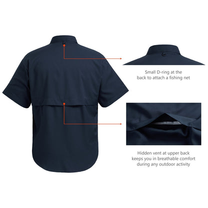 Camisa Social Masculina Pesca Bassdash UPF 50 Botão Manga Curta Tecido Exterior