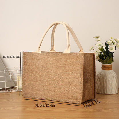 Solid color imitation linen women's handbag large capacity reusable eco-friendly shopping bag waterproof lining portable travel