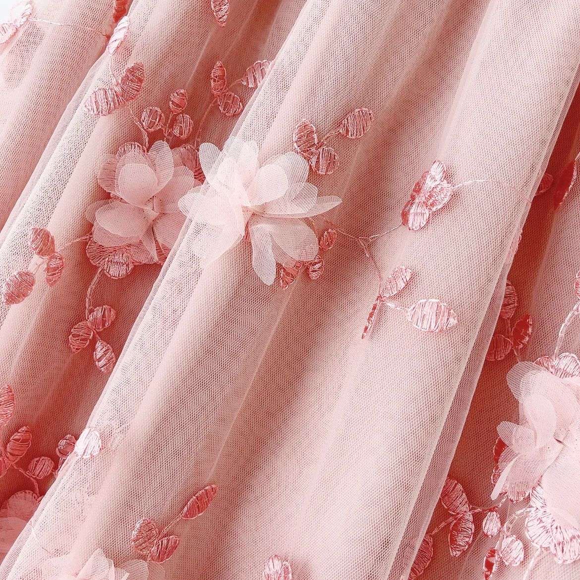 New in A-Line High Waist Embroidery 3D Flower Tulle Midi Skirt Women Spring Summer Pink Chic Elegant Mesh Party Long Skirt