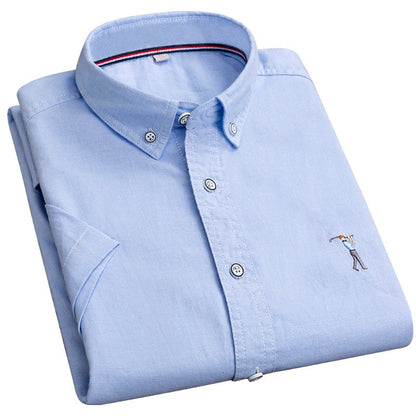 New Summer Short-sleeved Shirt Men's Solid Color Oxford Spinning Casual Embroidery Fashion Slim Shirt Short Men Drop Shipping