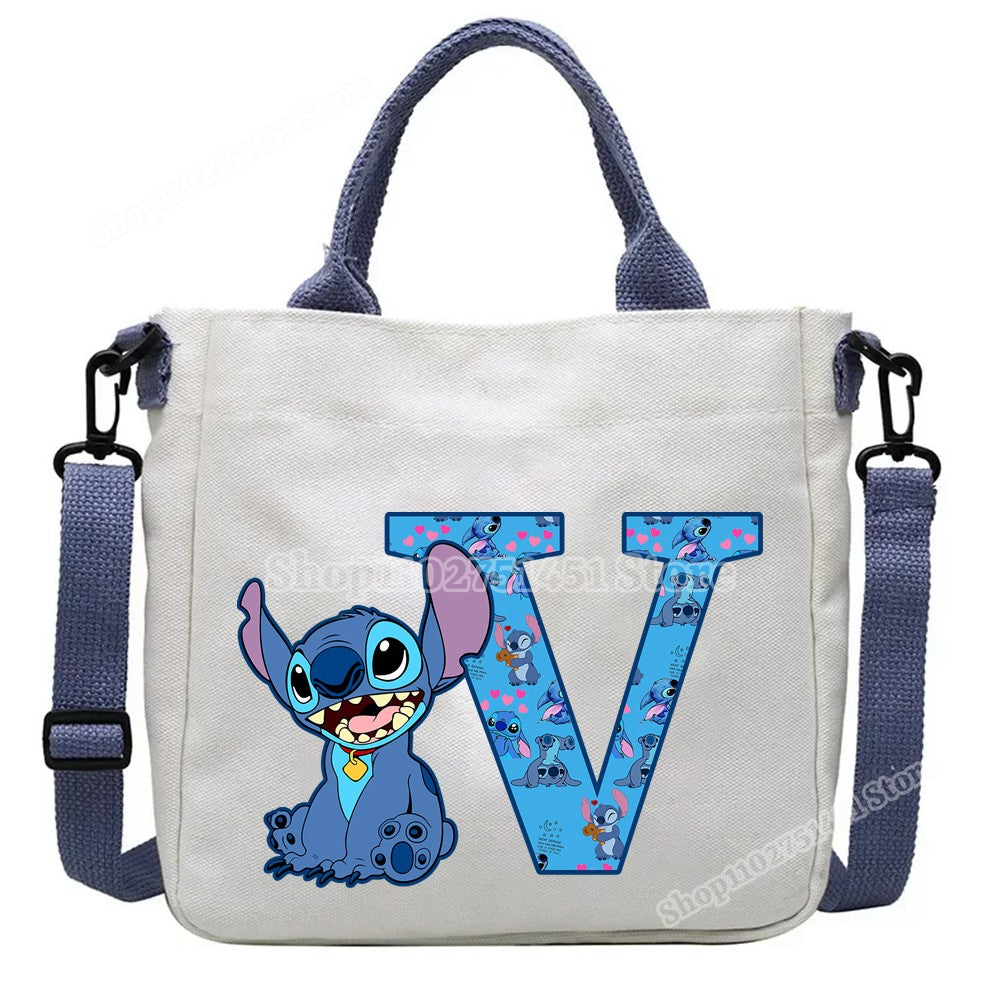 Disney Stitch Letter A-Z Print Shoulder Bags Cute Anime Action Figure Stich Purses Handbags Women Sling Messenger Bag Gift
