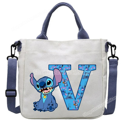 Disney Stitch Letter A-Z Print Shoulder Bags Cute Anime Action Figure Stich Purses Handbags Women Sling Messenger Bag Gift
