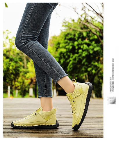 New Fashion Sneakers Handmade Leather Women's Shoes Mid-Top Women Casual Flats Shoes Slip on Loafers Zapatillas De Mujer