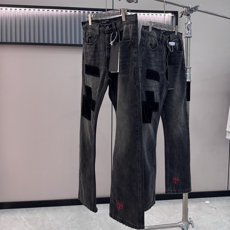 Top Melancholy Rich Second Generation E.R.D. JEANS Men Women Pant Fixed dye corduroy splicing ten thousand needle embroidery