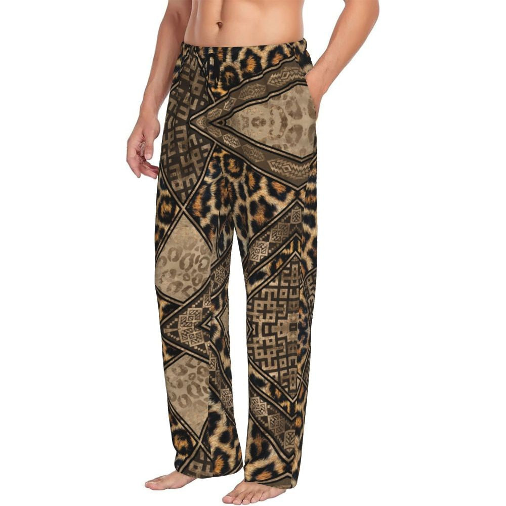 Custom Leopard Print Pajama Pants Men's Animal Skin Sleepwear Lounge Sleep Bottoms Stretch with Pockets
