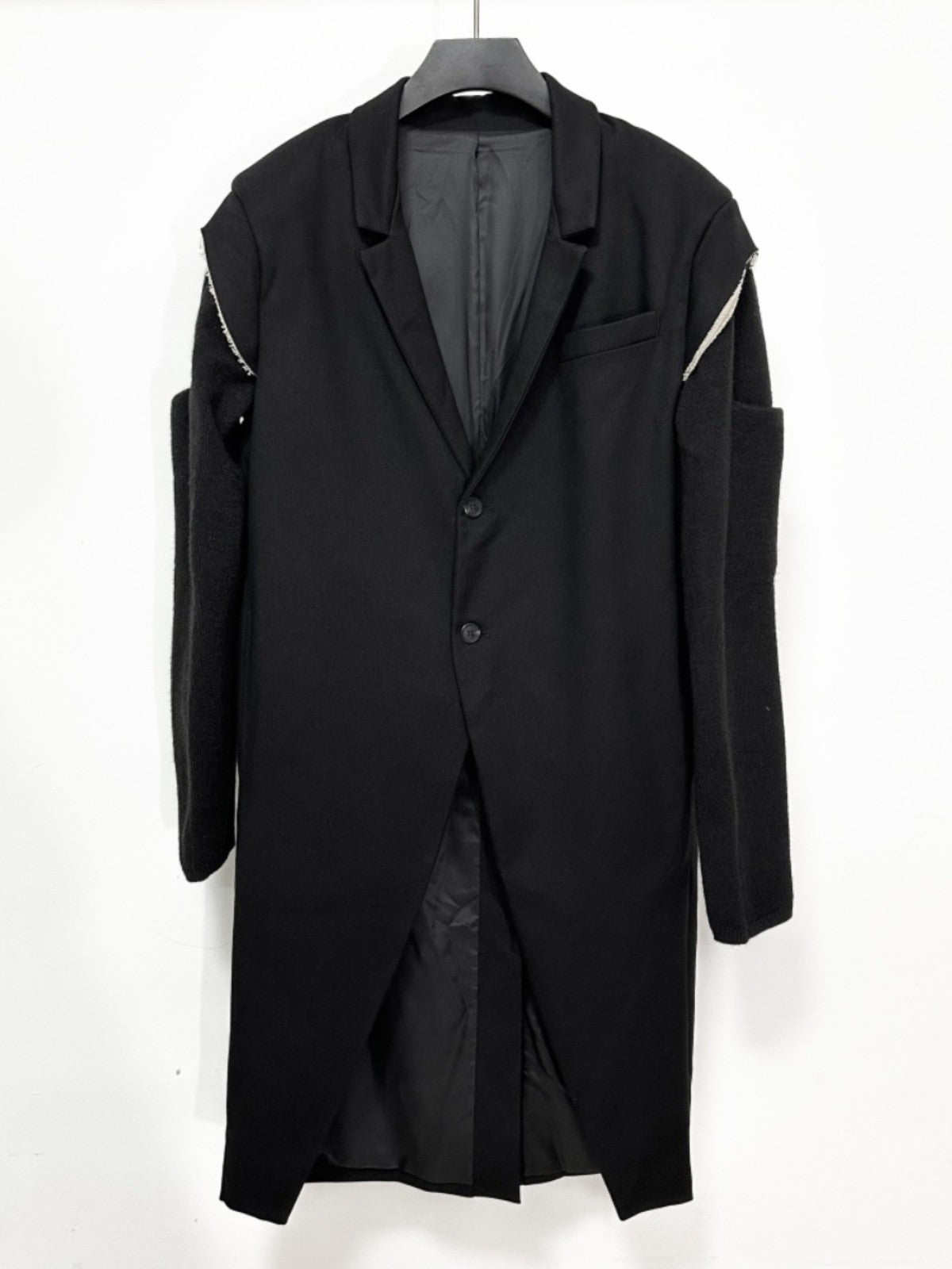 High Street Men's and Women's RO Dark Show Knitted Edge Splicing Sleeve Wide Shoulder Windbreaker Coat Medium Length Blazer Coat