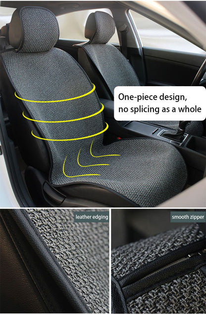 SEAMETAL Flax Car Seat Cover Breathable Sweatproof Linen Car Seat Cushion with Backrest Pad 4-Season Universal for 98% Vehicles